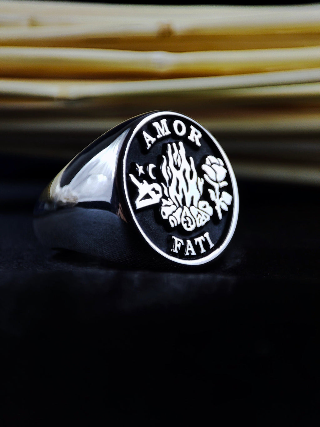 Memento Mori Sterling Silver Signet Ring: Amor Fati Stoic Jewelry