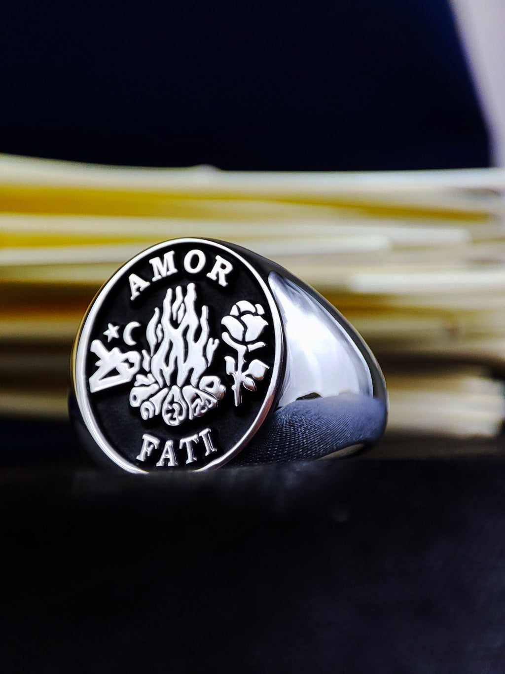 Memento Mori Sterling Silver Signet Ring: Amor Fati Stoic Jewelry