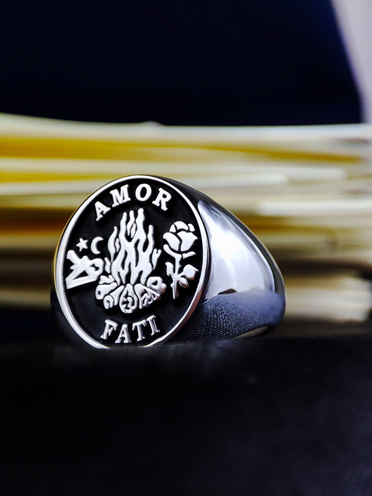 Memento Mori Sterling Silver Signet Ring: Amor Fati Stoic Jewelry