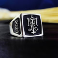 Custom Two Initial Ring, Men's Square Monogram Ring in Sterling Silver or Gold