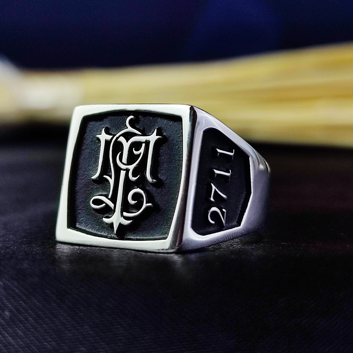 Custom Two Initial Ring, Men's Square Monogram Ring in Sterling Silver or Gold