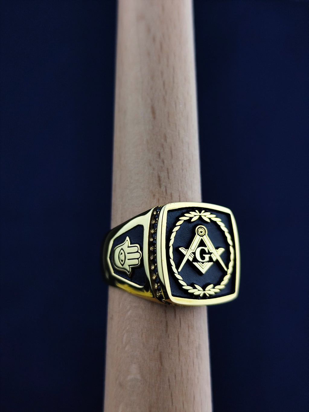 Gold Plated Masonic Signet Ring, Freemason Square Compass, Master Mason Gift Him