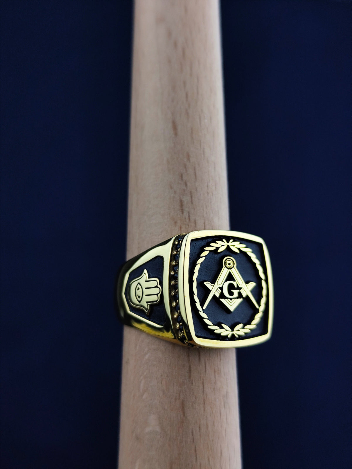 Gold Plated Masonic Signet Ring, Freemason Square Compass, Master Mason Gift Him