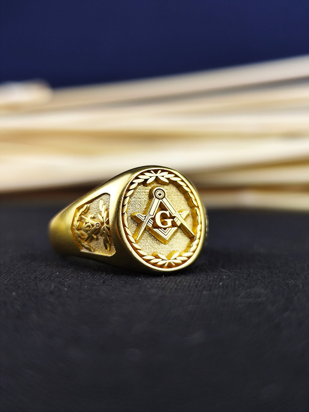 Gold Vermeil Masonic Signet Ring, Square Compass G Jewelry, Men's Lodge Gift