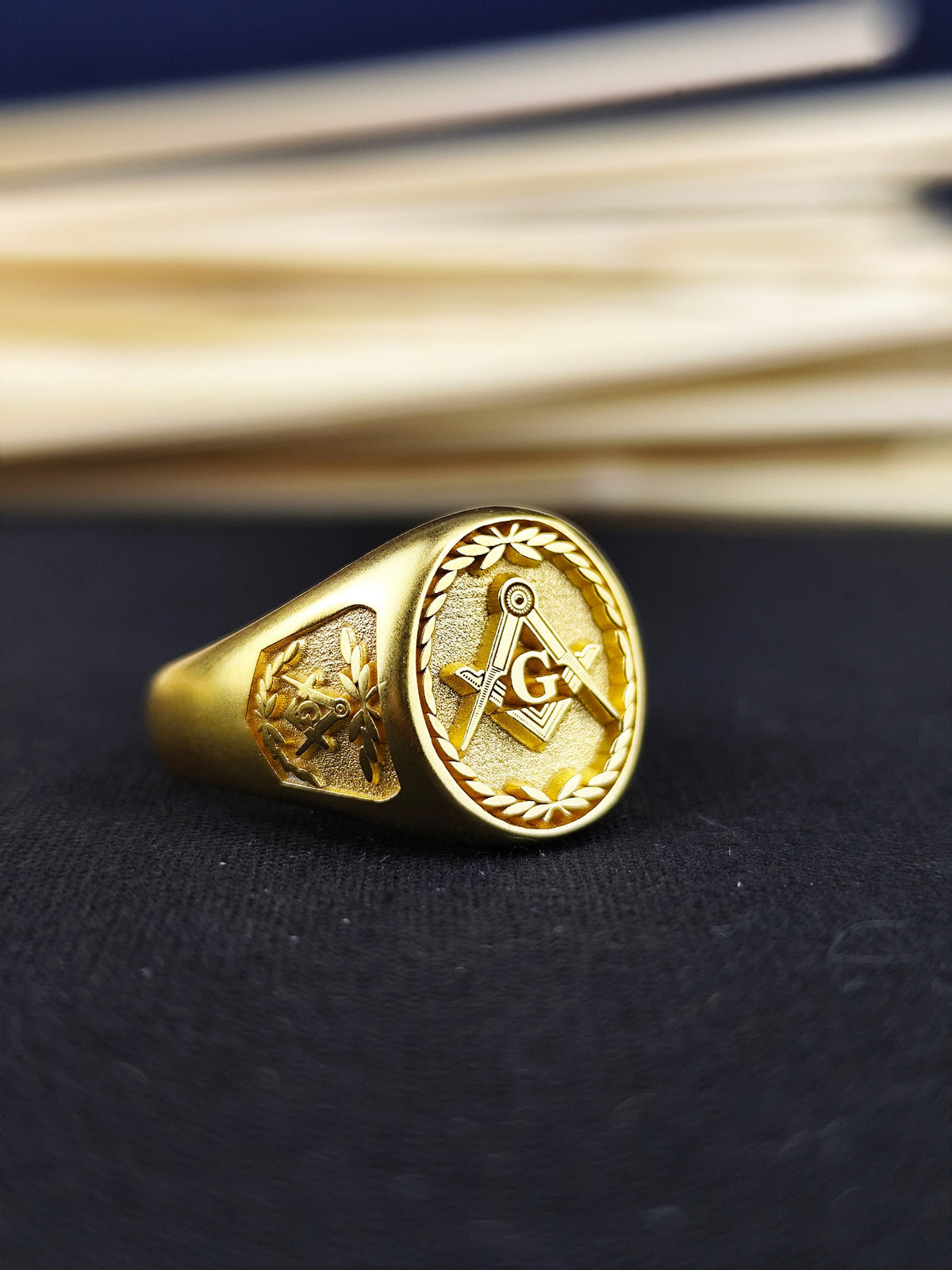 Gold Vermeil Masonic Signet Ring, Square Compass G Jewelry, Men's Lodge Gift