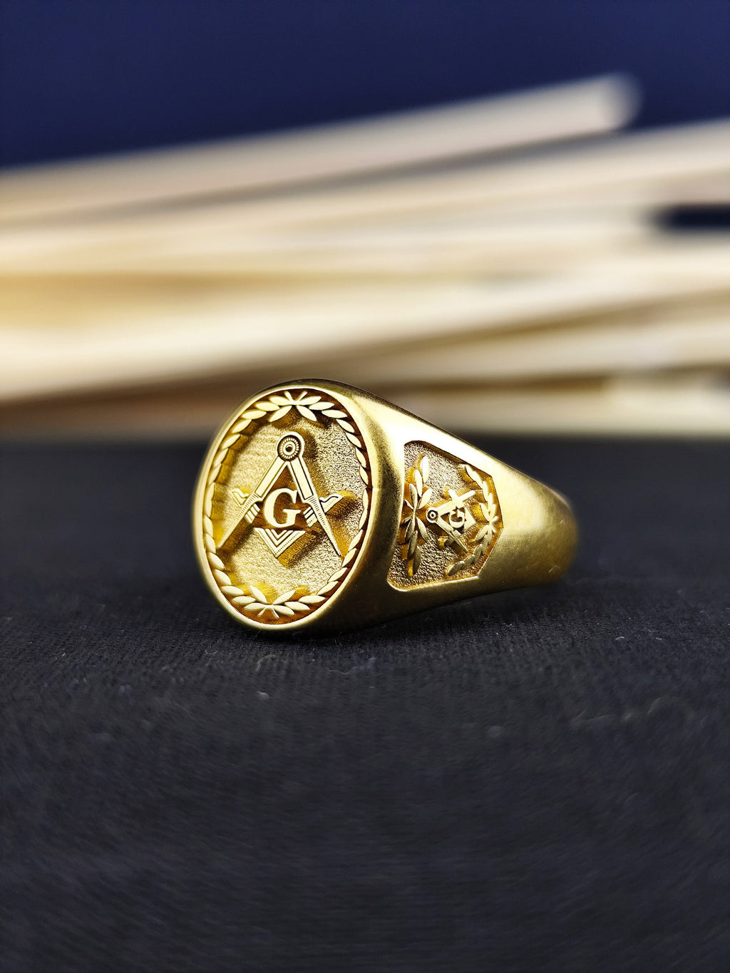 Gold Vermeil Masonic Signet Ring, Square Compass G Jewelry, Men's Lodge Gift