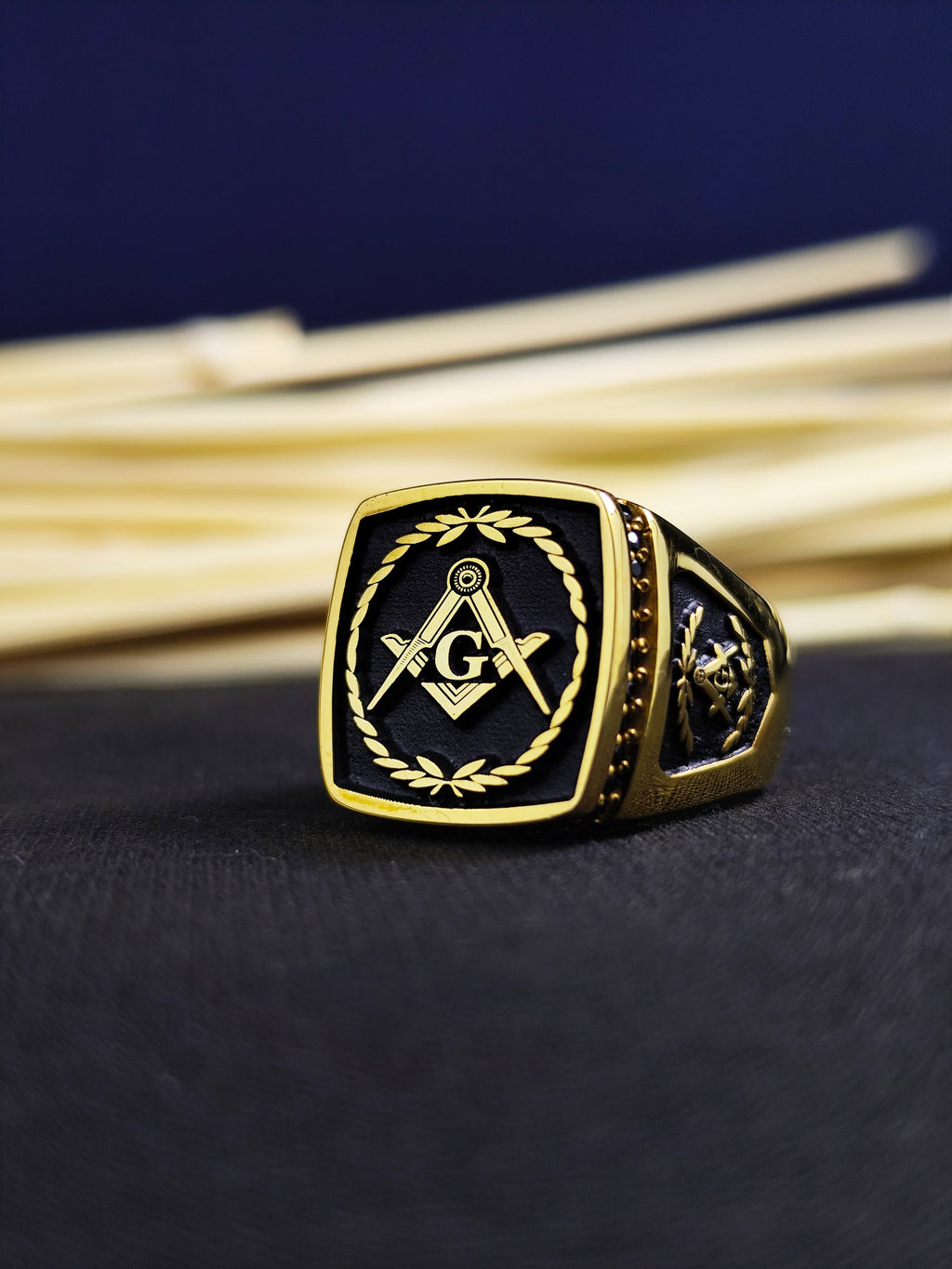 Gold Plated Masonic Signet Ring, Freemason Square Compass, Master Mason Gift Him
