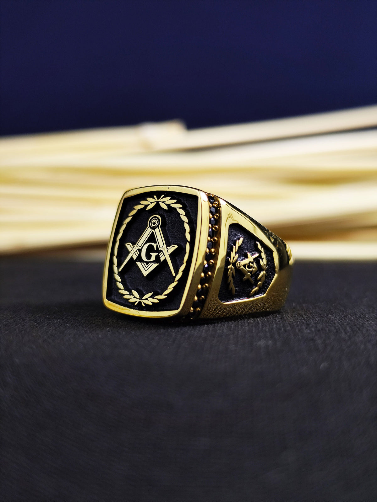 Gold Plated Masonic Signet Ring, Freemason Square Compass, Master Mason Gift Him