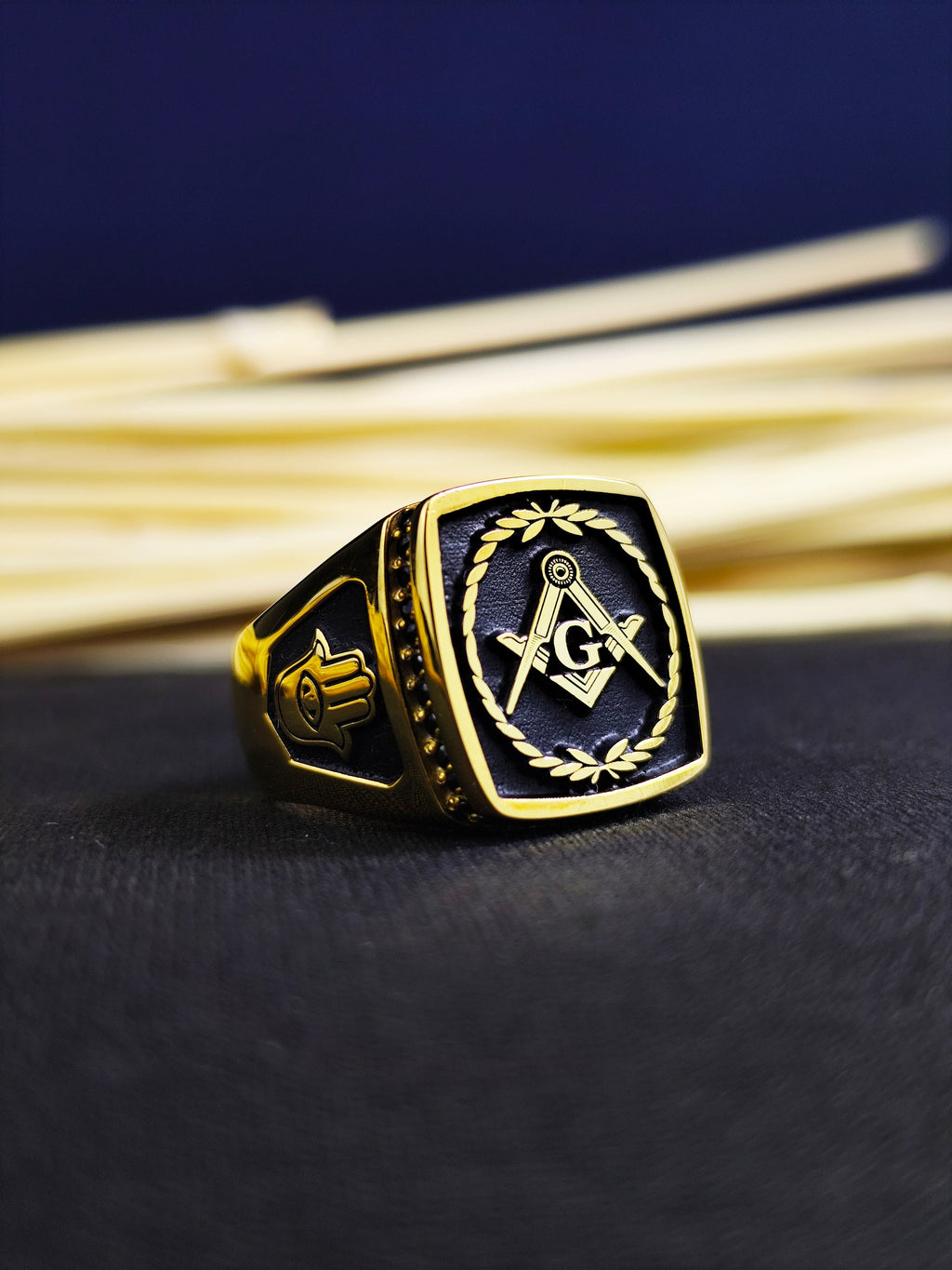 Gold Plated Masonic Signet Ring, Freemason Square Compass, Master Mason Gift Him