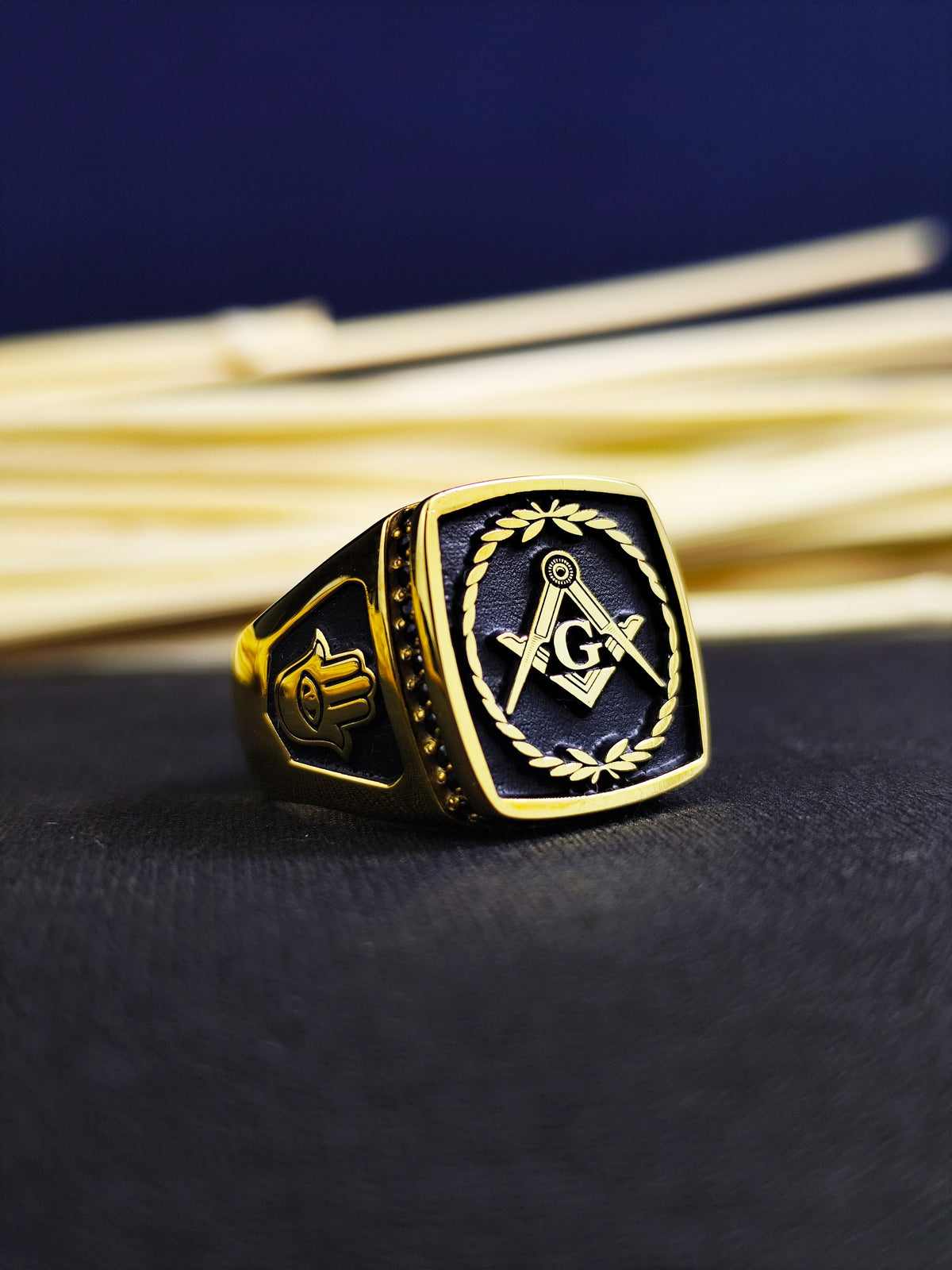 Gold Plated Masonic Signet Ring, Freemason Square Compass, Master Mason Gift Him