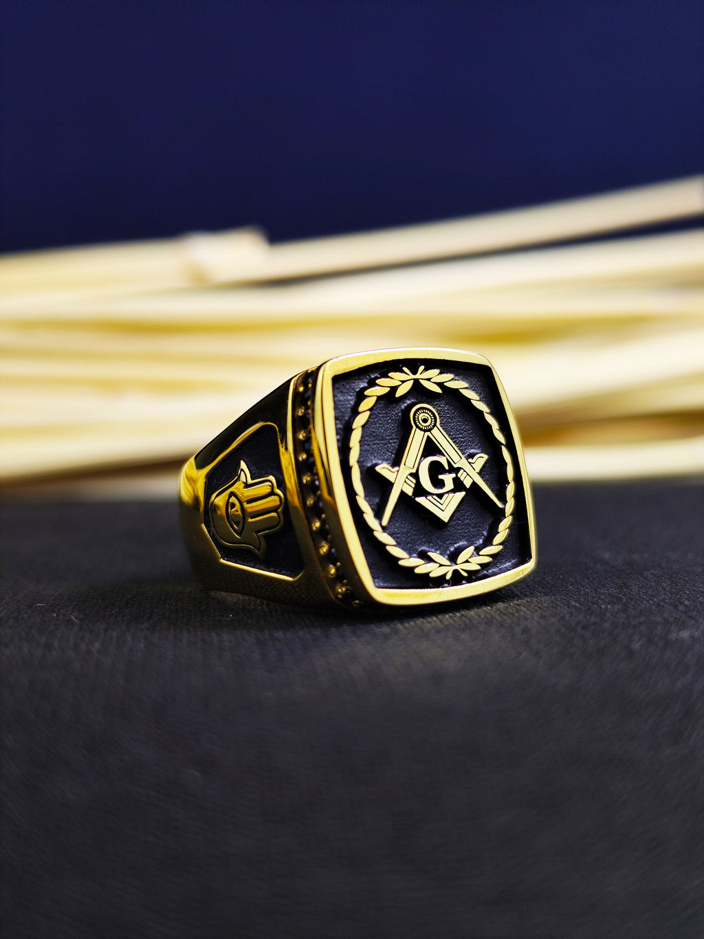 Gold Plated Masonic Signet Ring, Freemason Square Compass, Master Mason Gift Him