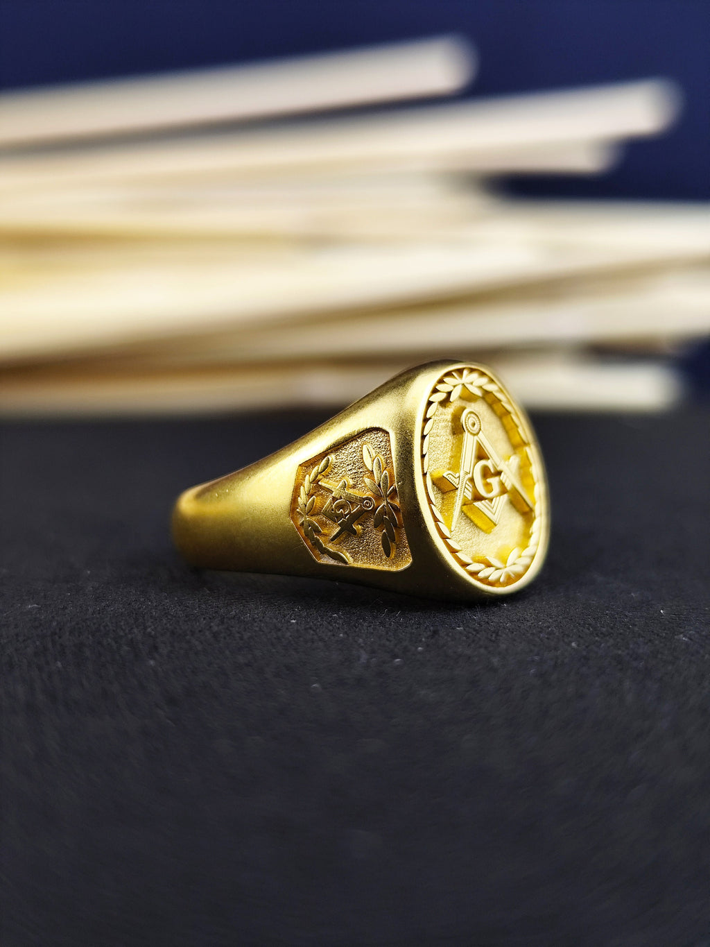Gold Vermeil Masonic Signet Ring, Square Compass G Jewelry, Men's Lodge Gift
