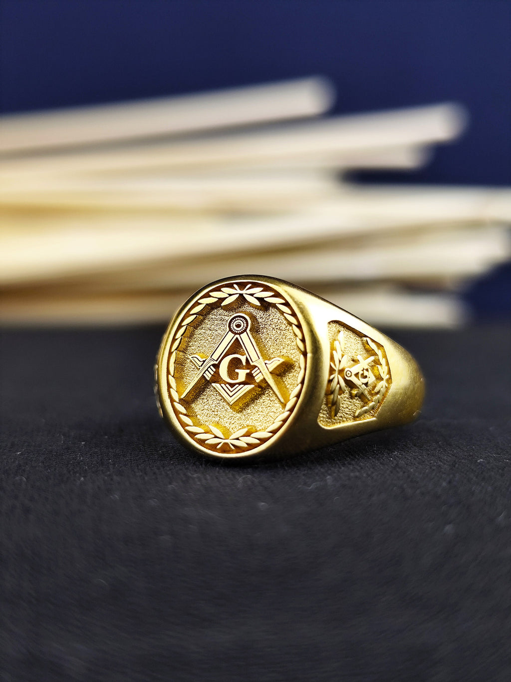 Gold Vermeil Masonic Signet Ring, Square Compass G Jewelry, Men's Lodge Gift