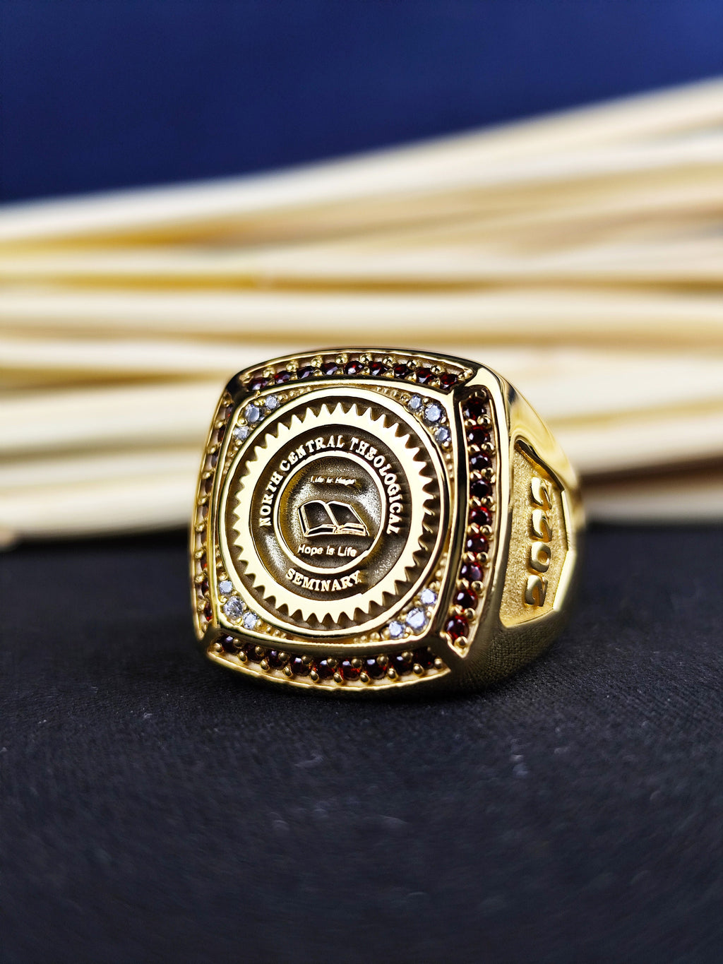 Personalized College Class Ring, Gold Plated Sterling Silver Graduation Signet, Custom University Initials