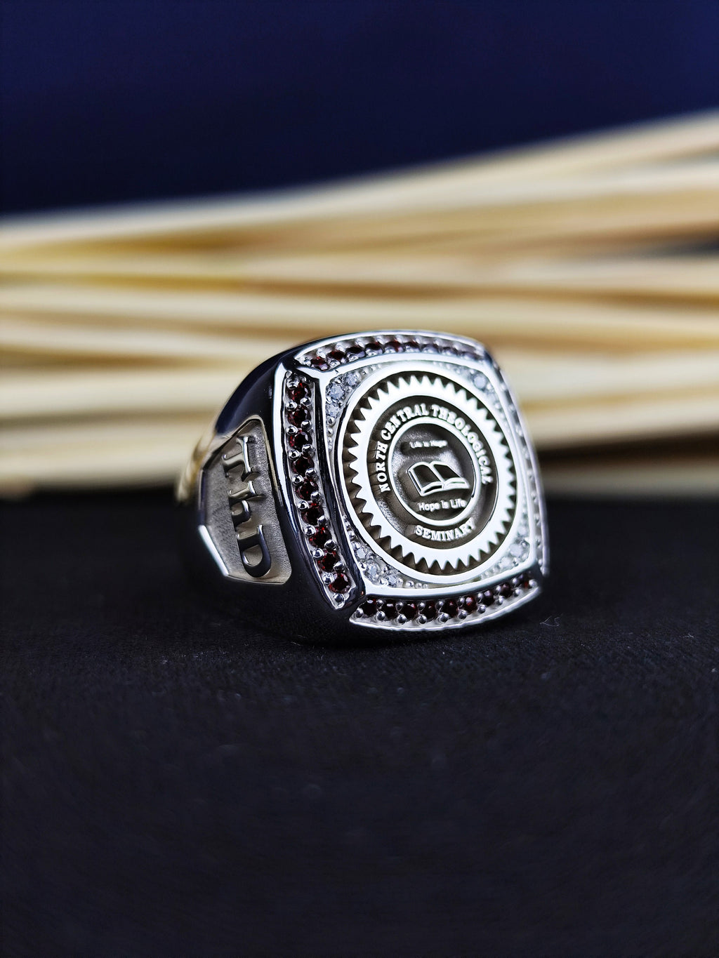 Personalized College Class Ring, Gold Plated Sterling Silver Graduation Signet, Custom University Initials