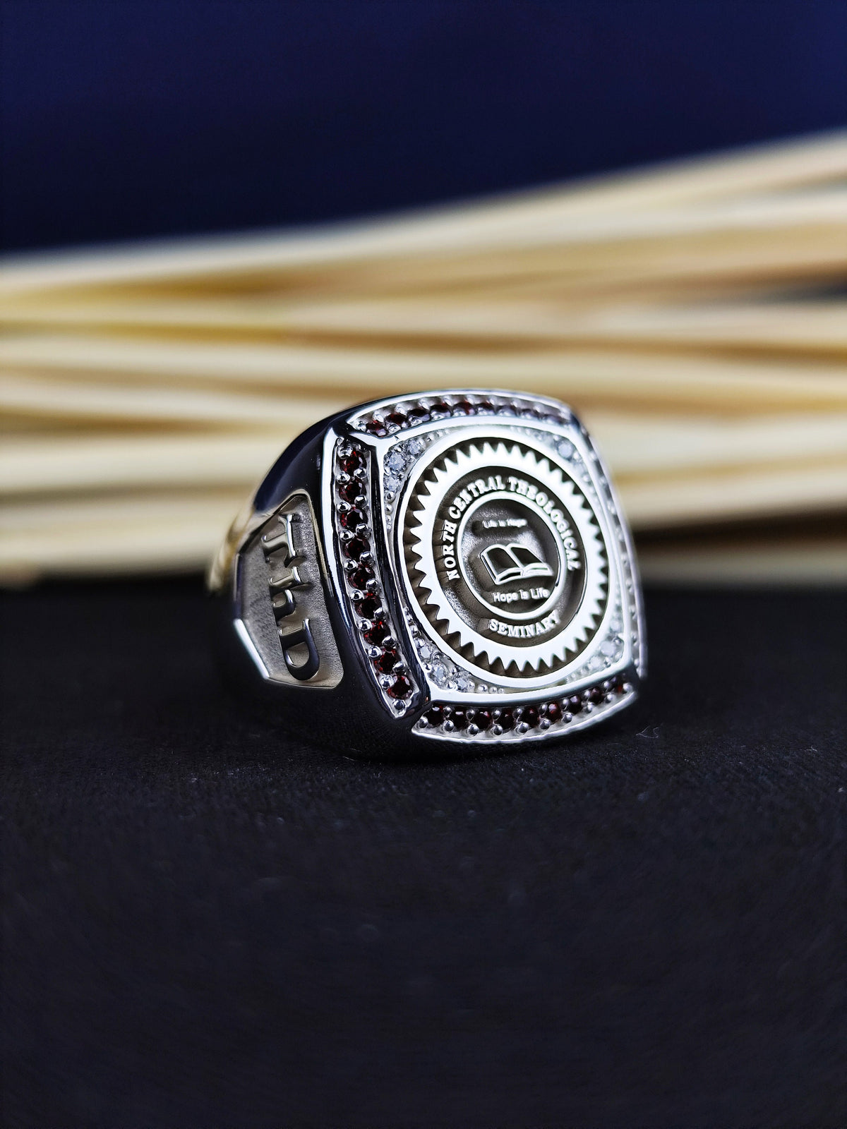 Personalized College Class Ring, Gold Plated Sterling Silver Graduation Signet, Custom University Initials