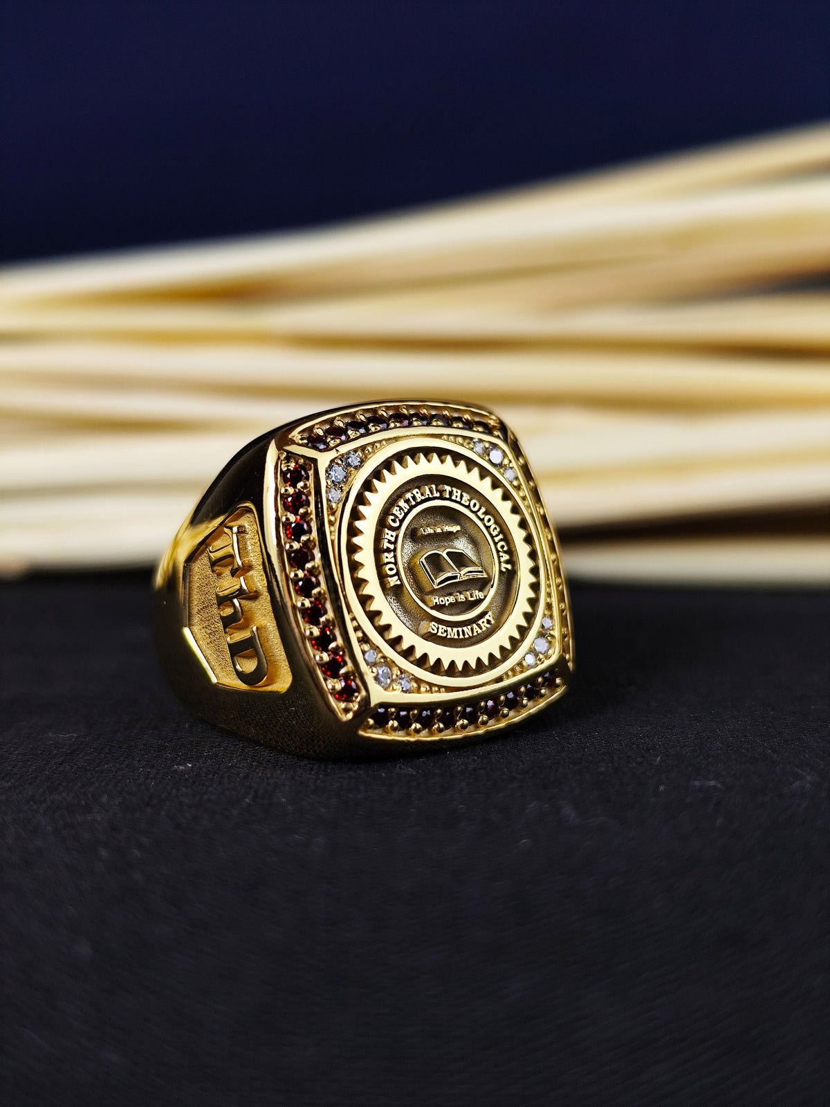 Personalized College Class Ring, Gold Plated Sterling Silver Graduation Signet, Custom University Initials