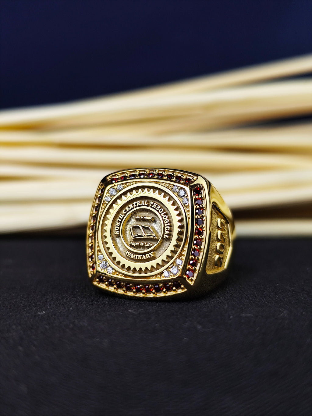 Personalized College Class Ring, Gold Plated Sterling Silver Graduation Signet, Custom University Initials