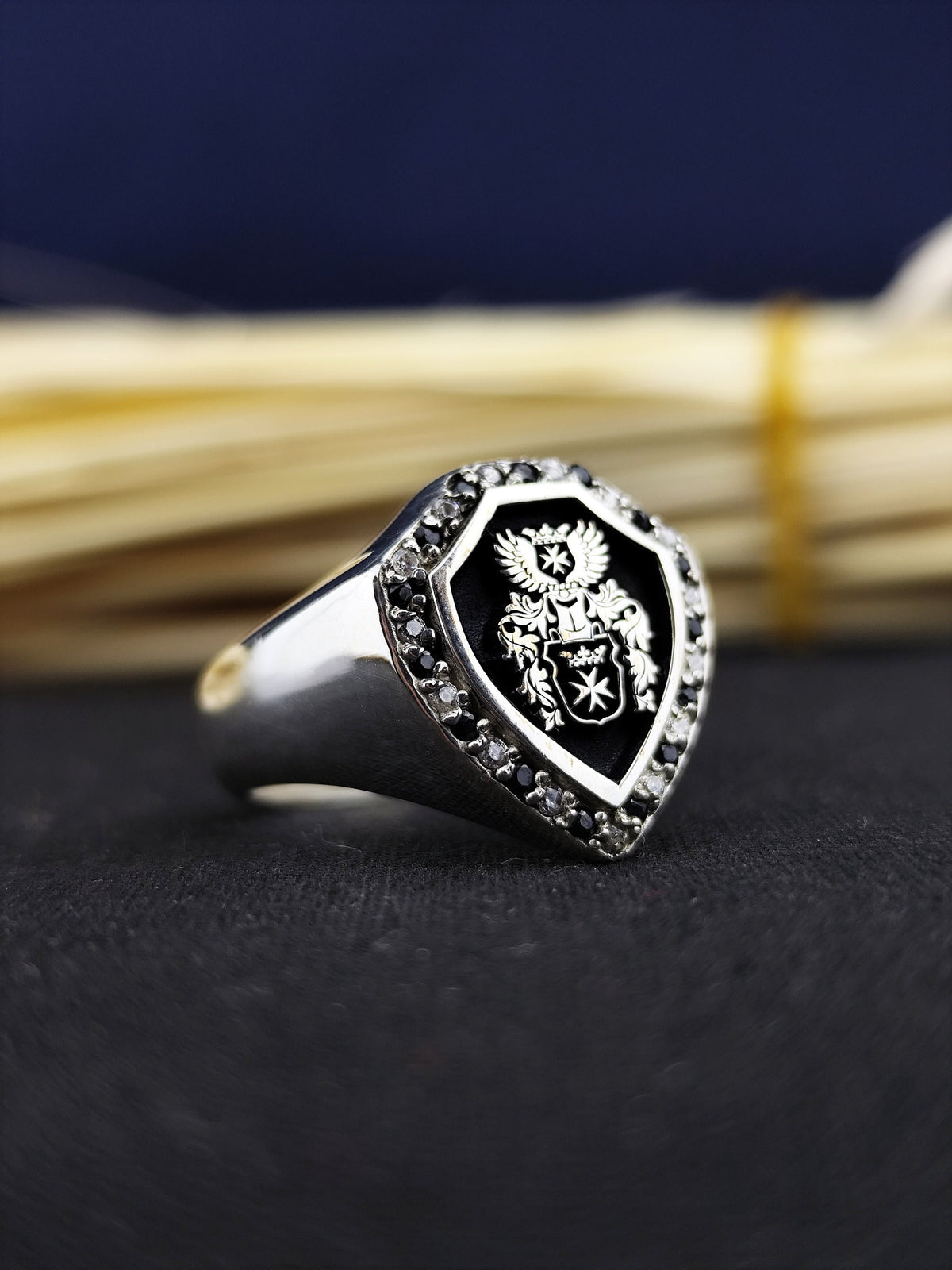 Custom Family Crest Ring, Personalized Coat of Arms Signet, Gold or Silver Heraldic Gift