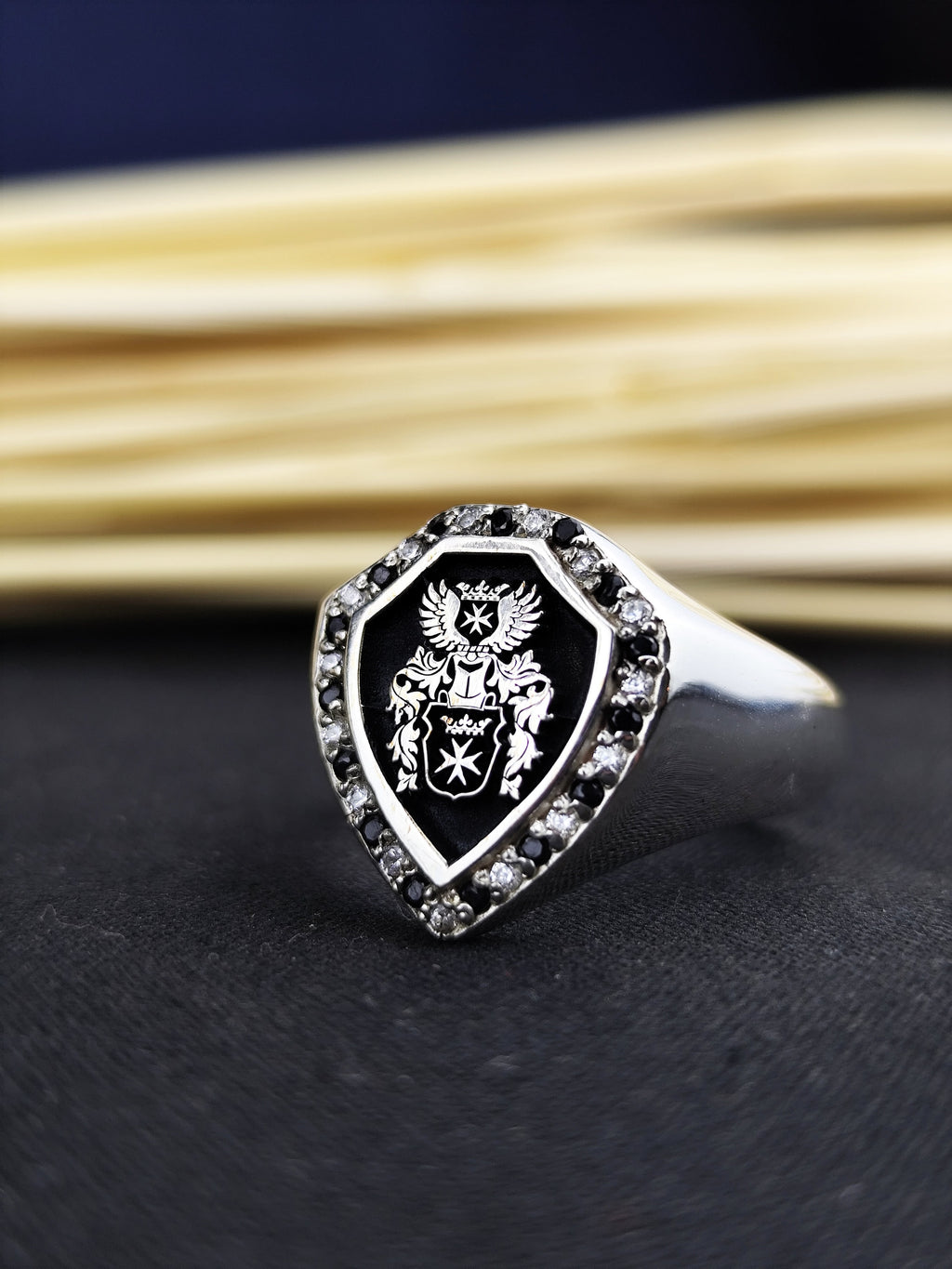Custom Family Crest Ring, Personalized Coat of Arms Signet, Gold or Silver Heraldic Gift