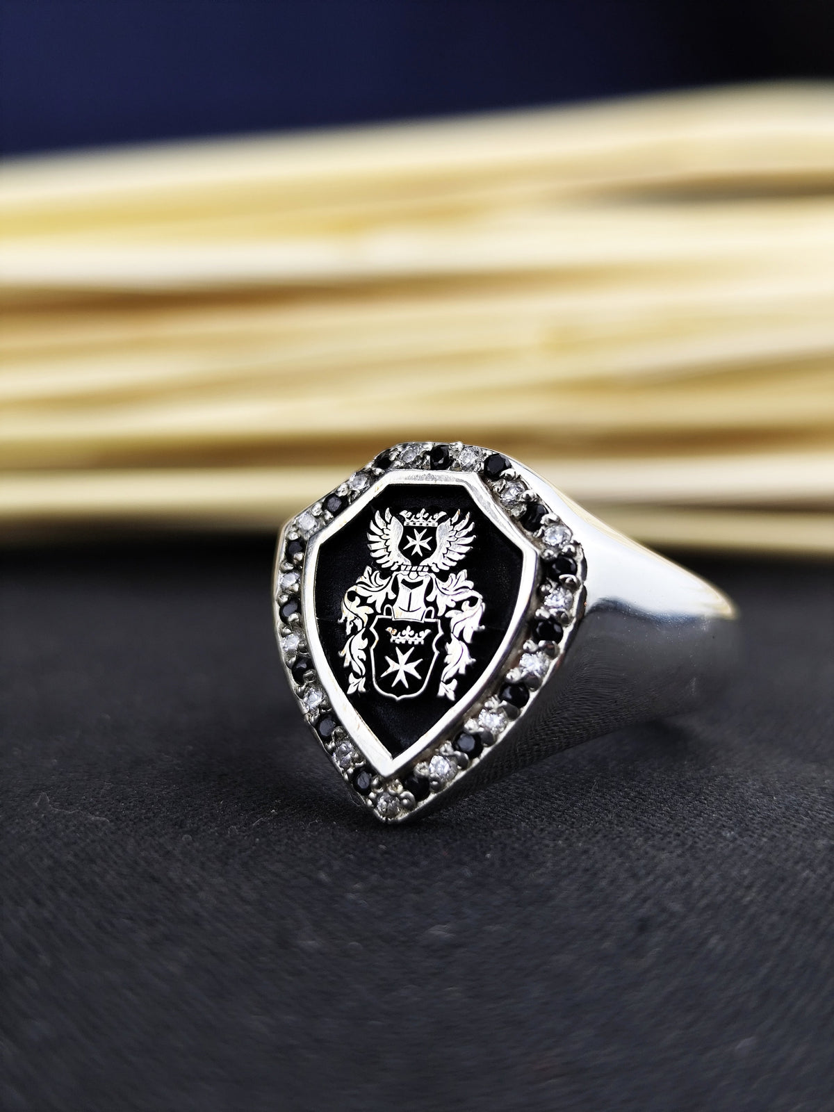 Custom Family Crest Ring, Personalized Coat of Arms Signet, Gold or Silver Heraldic Gift