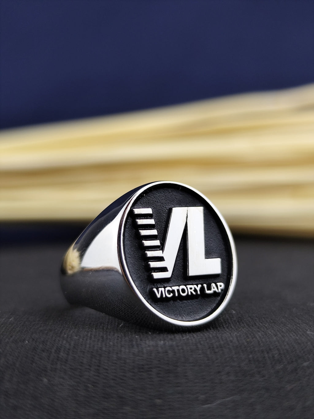 Custom Signet Ring with Logo or Initials, Oval Black Enamel, Silver or Gold Options