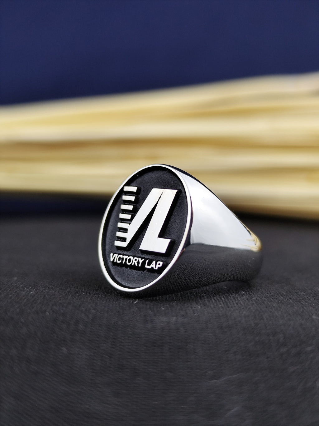 Custom Signet Ring with Logo or Initials, Oval Black Enamel, Silver or Gold Options