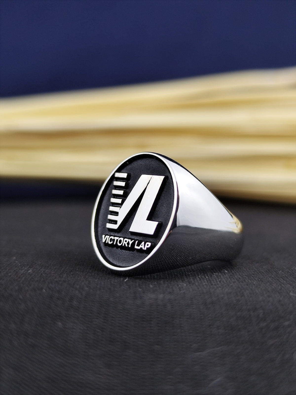 Custom Signet Ring with Logo or Initials, Oval Black Enamel, Silver or Gold Options