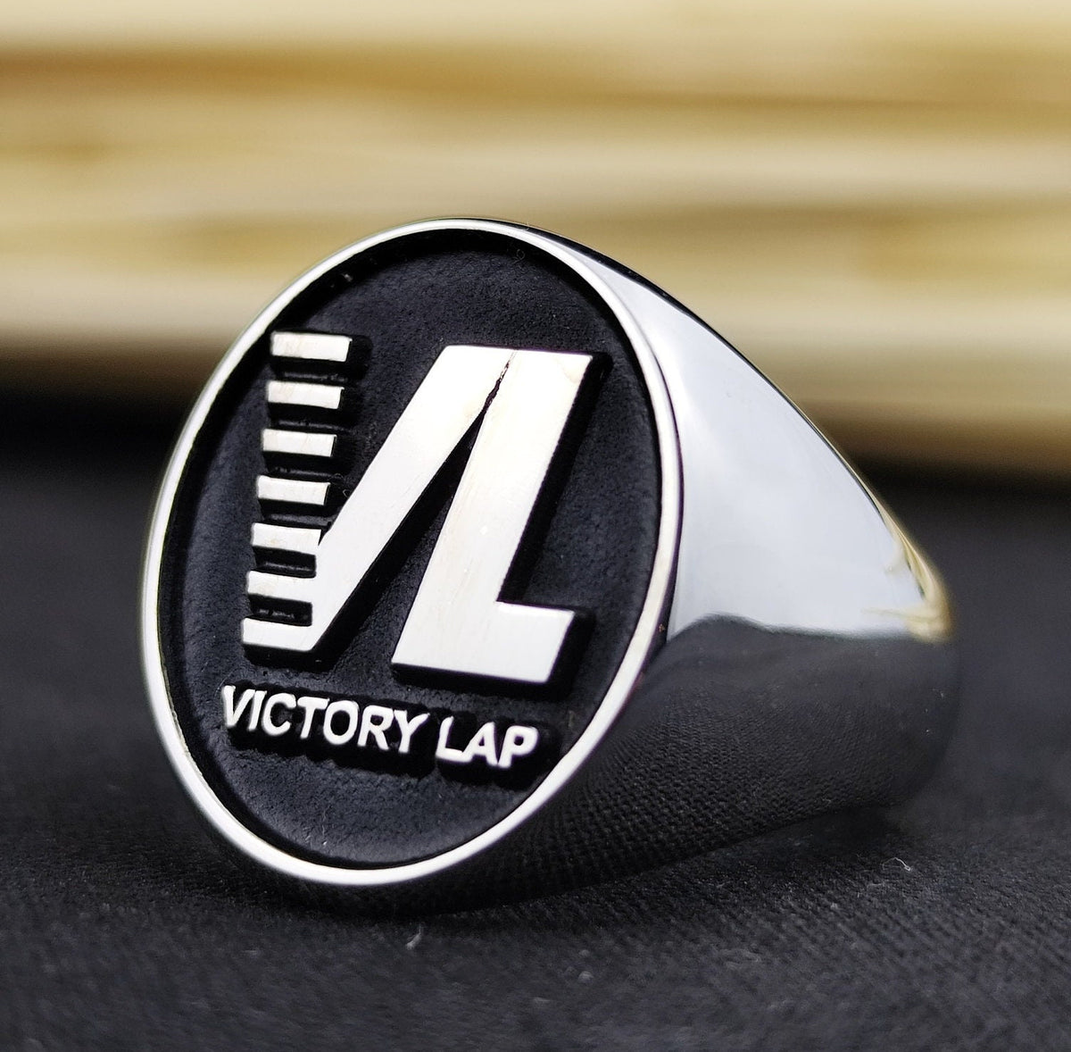 Custom Signet Ring with Logo or Initials, Oval Black Enamel, Silver or Gold Options