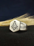 Handmade Matte Oxidized Masonic Signet Ring, Custom Freemason Lodge Jewelry