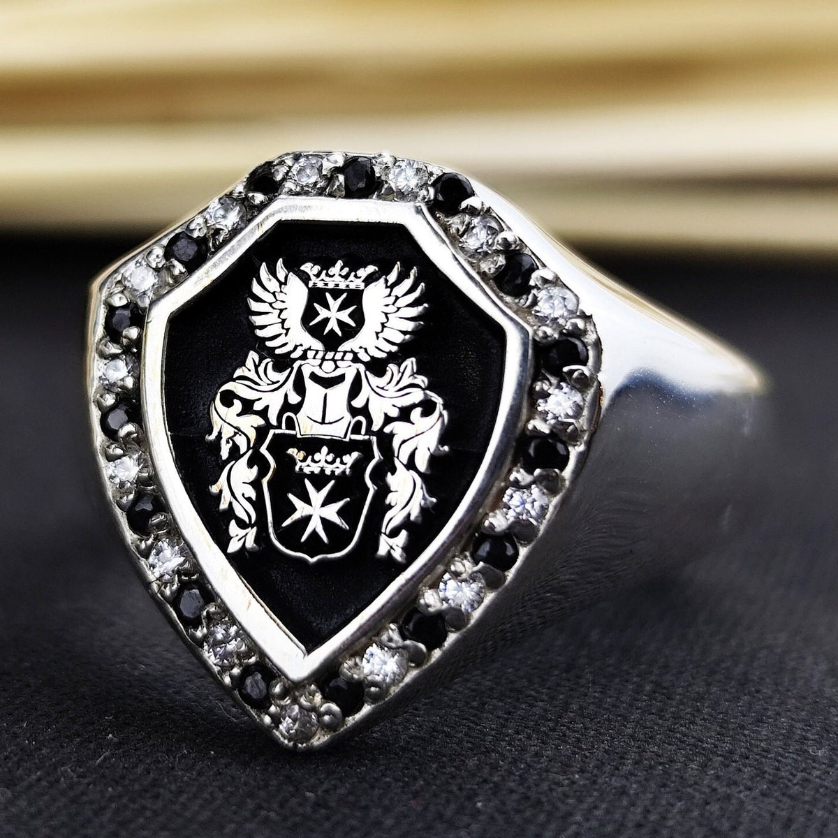 Custom Family Crest Ring, Personalized Coat of Arms Signet, Gold or Silver Heraldic Gift