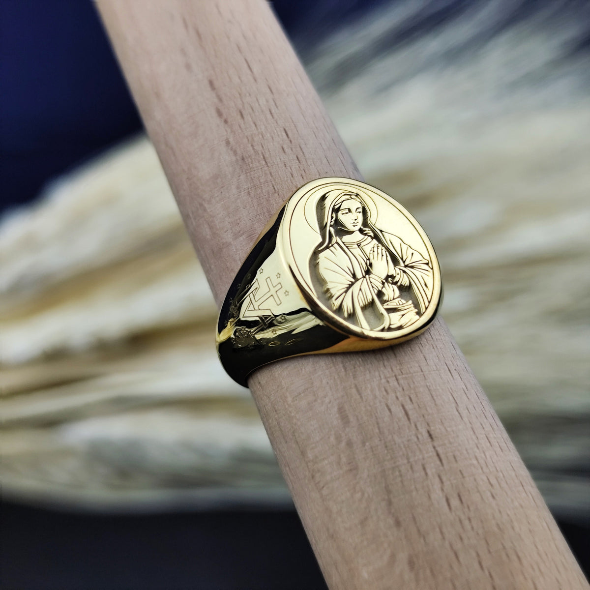 Virgin Mary Signet Ring, Catholic Jewelry, Sterling Silver or Gold Christian Gift