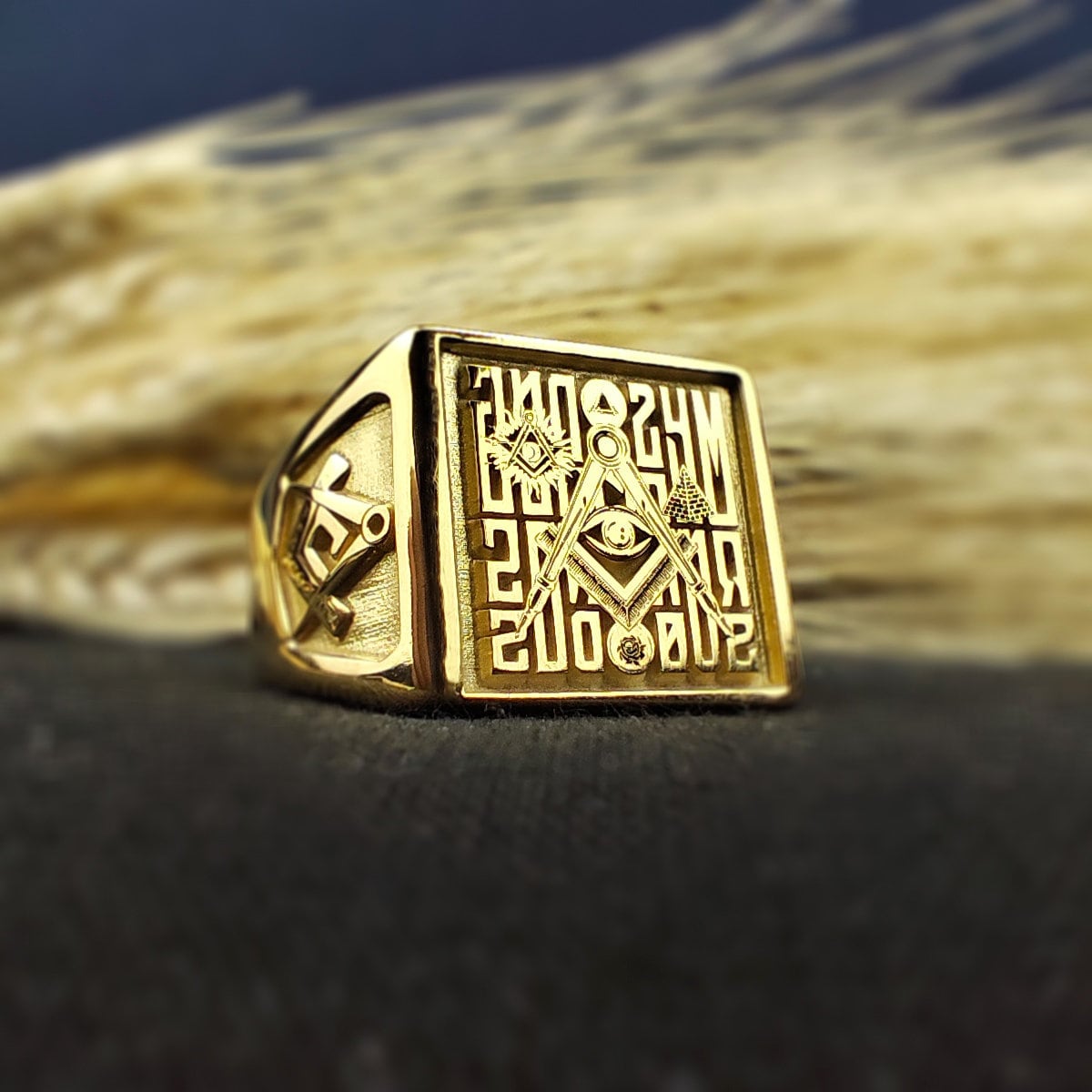 Square Masonic Ring for Men, Engraved Freemason Signet, Lodge Gift