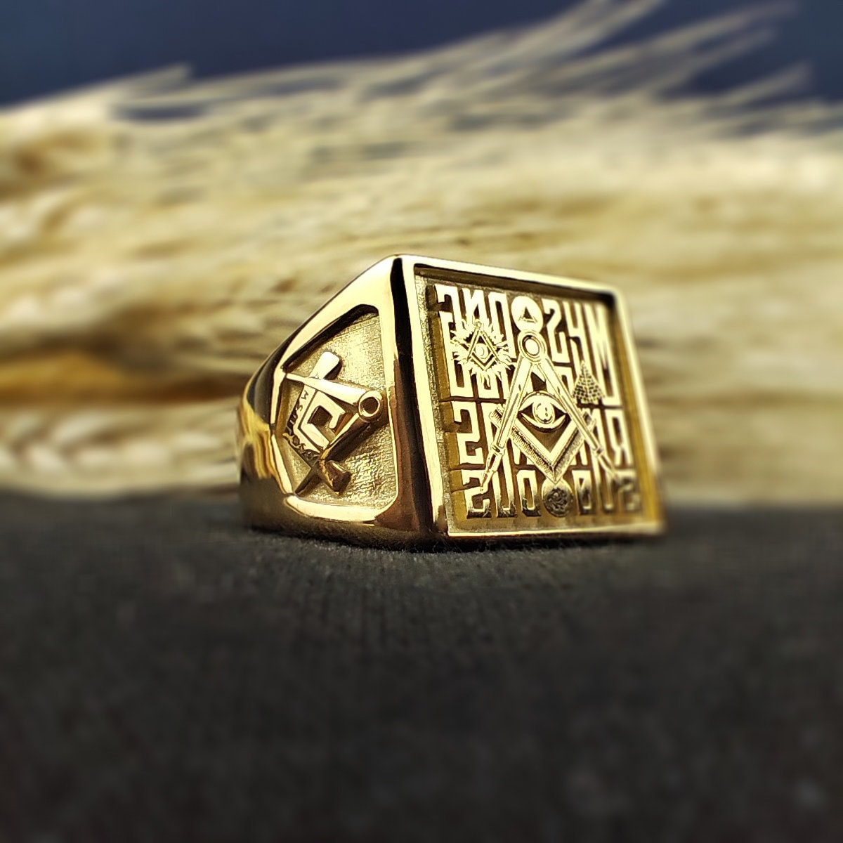 Square Masonic Ring for Men, Engraved Freemason Signet, Lodge Gift