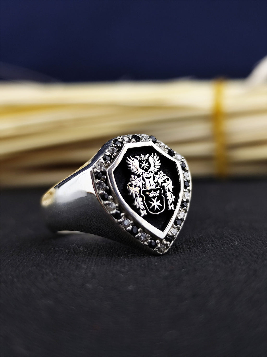 Custom Family Crest Ring, Personalized Coat of Arms Signet, Gold or Silver Heraldic Gift