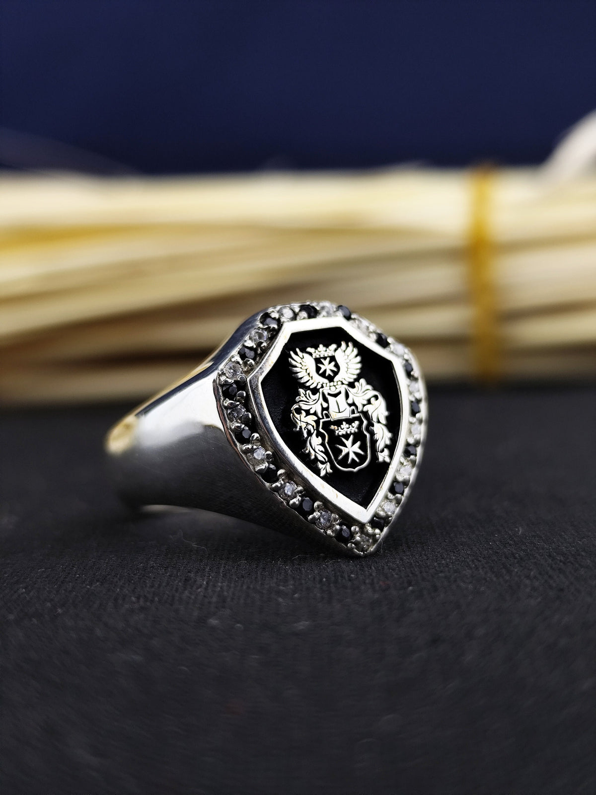 Custom Family Crest Ring, Personalized Coat of Arms Signet, Gold or Silver Heraldic Gift