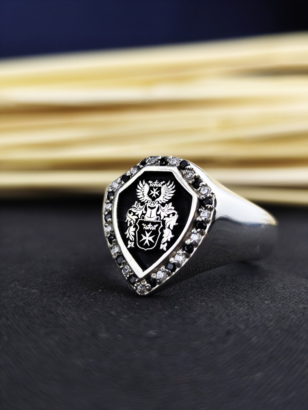 Custom Family Crest Ring, Personalized Coat of Arms Signet, Gold or Silver Heraldic Gift
