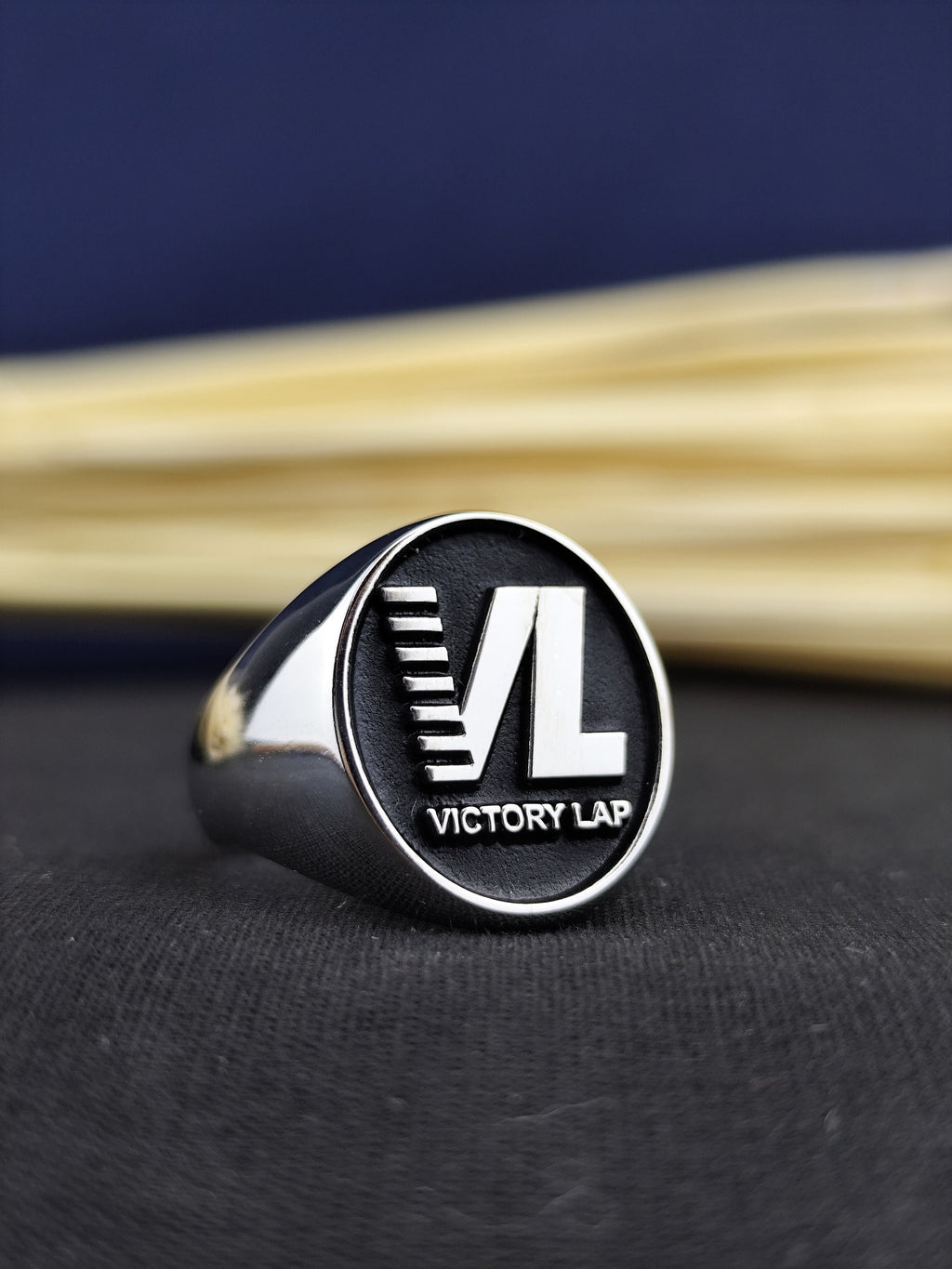Custom Signet Ring with Logo or Initials, Oval Black Enamel, Silver or Gold Options