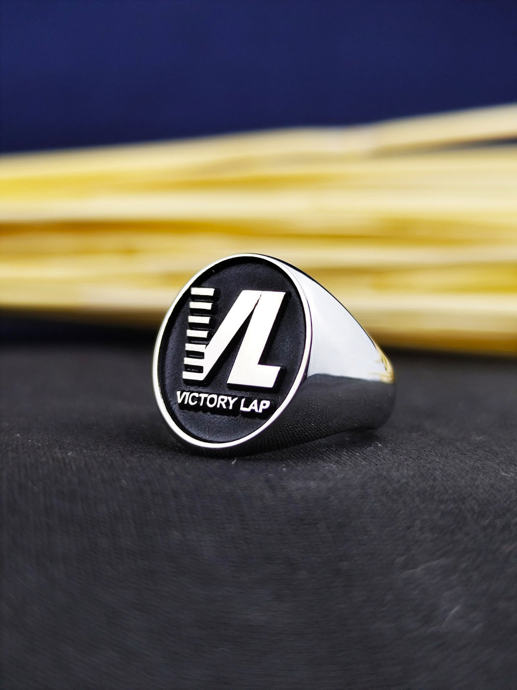 Custom Signet Ring with Logo or Initials, Oval Black Enamel, Silver or Gold Options