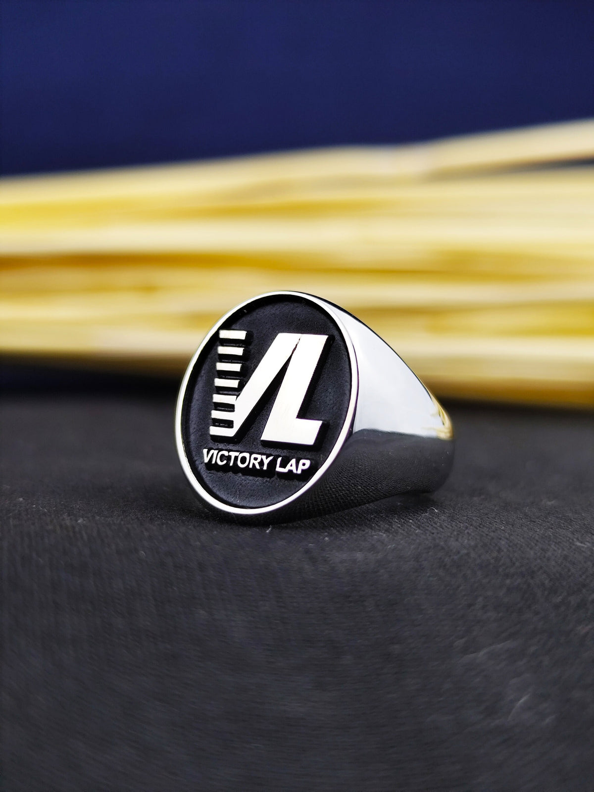 Custom Signet Ring with Logo or Initials, Oval Black Enamel, Silver or Gold Options