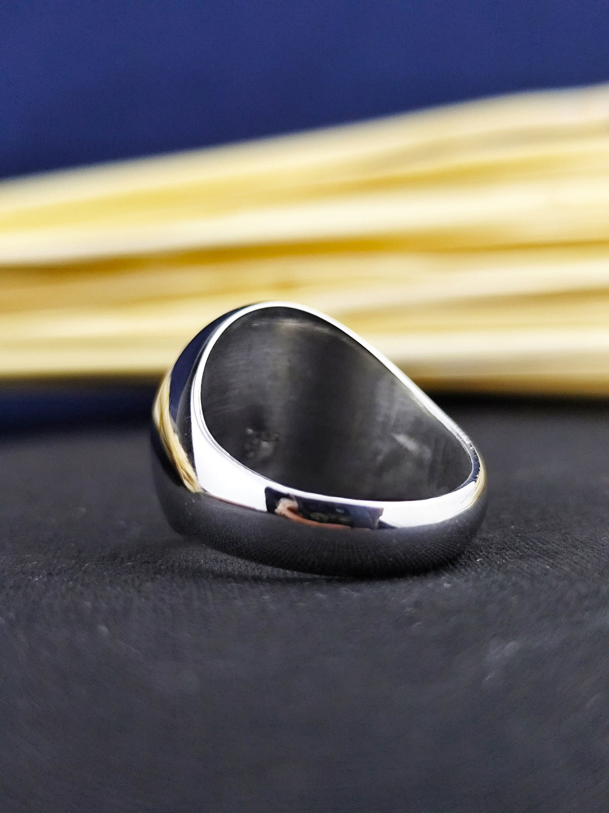Custom Signet Ring with Logo or Initials, Oval Black Enamel, Silver or Gold Options