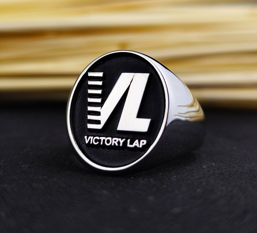 Custom Signet Ring with Logo or Initials, Oval Black Enamel, Silver or Gold Options