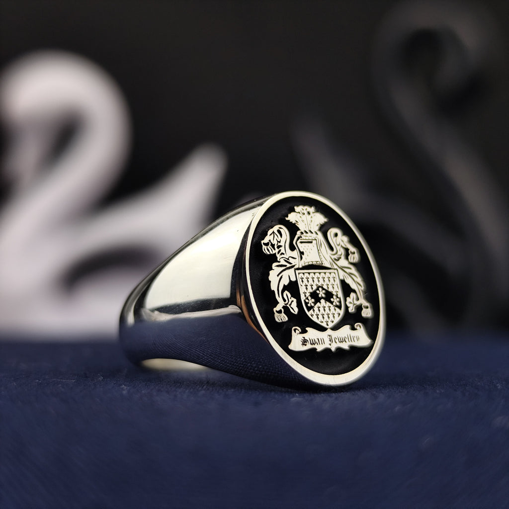Custom Family Crest Ring, Engraved Coat of Arms Signet, Personalized Heritage Gift for Him