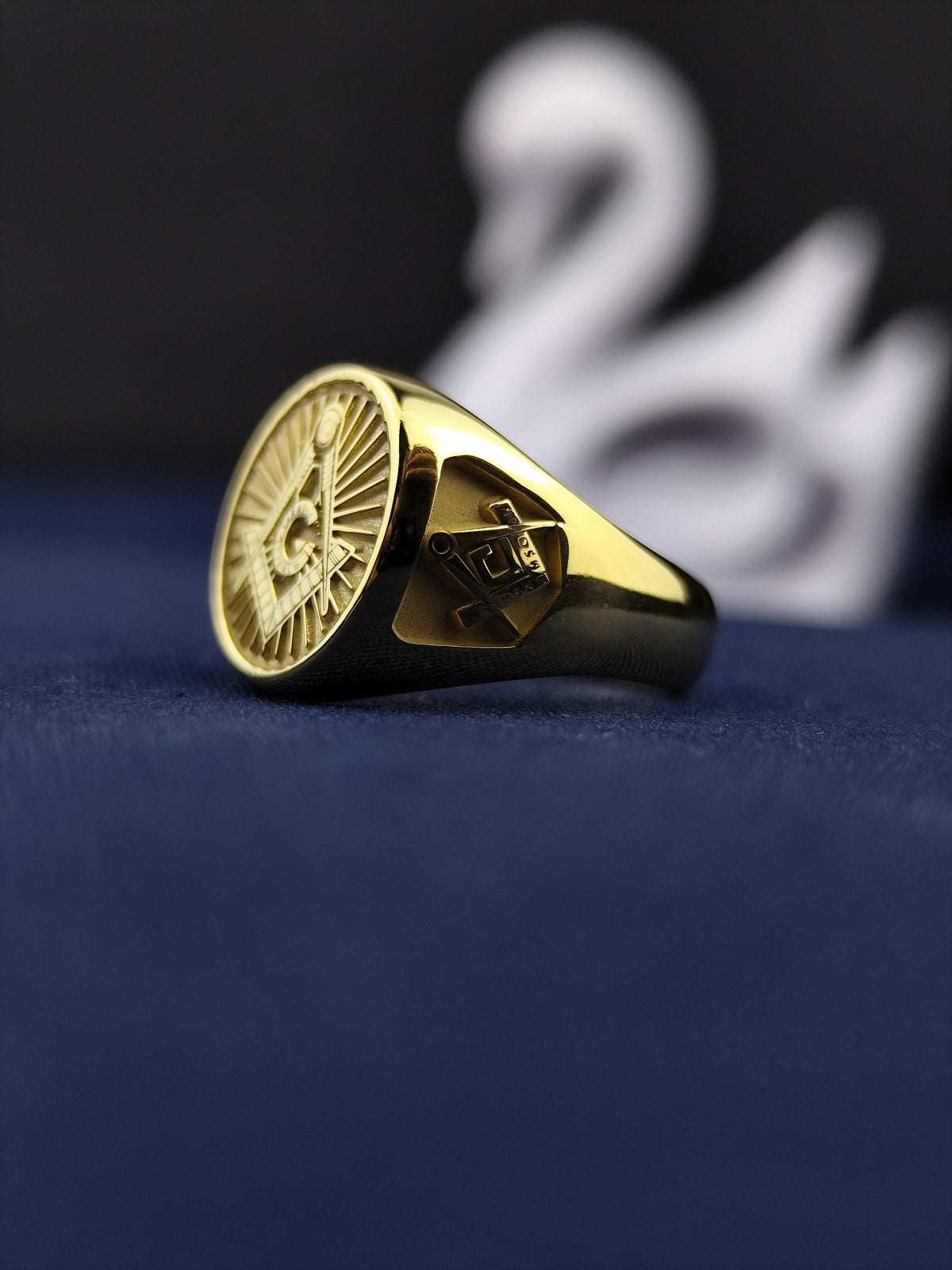 Gold Plated Freemason Signet Ring, Engraved G Emblem, Master Mason Jewelry, Lodge Gift