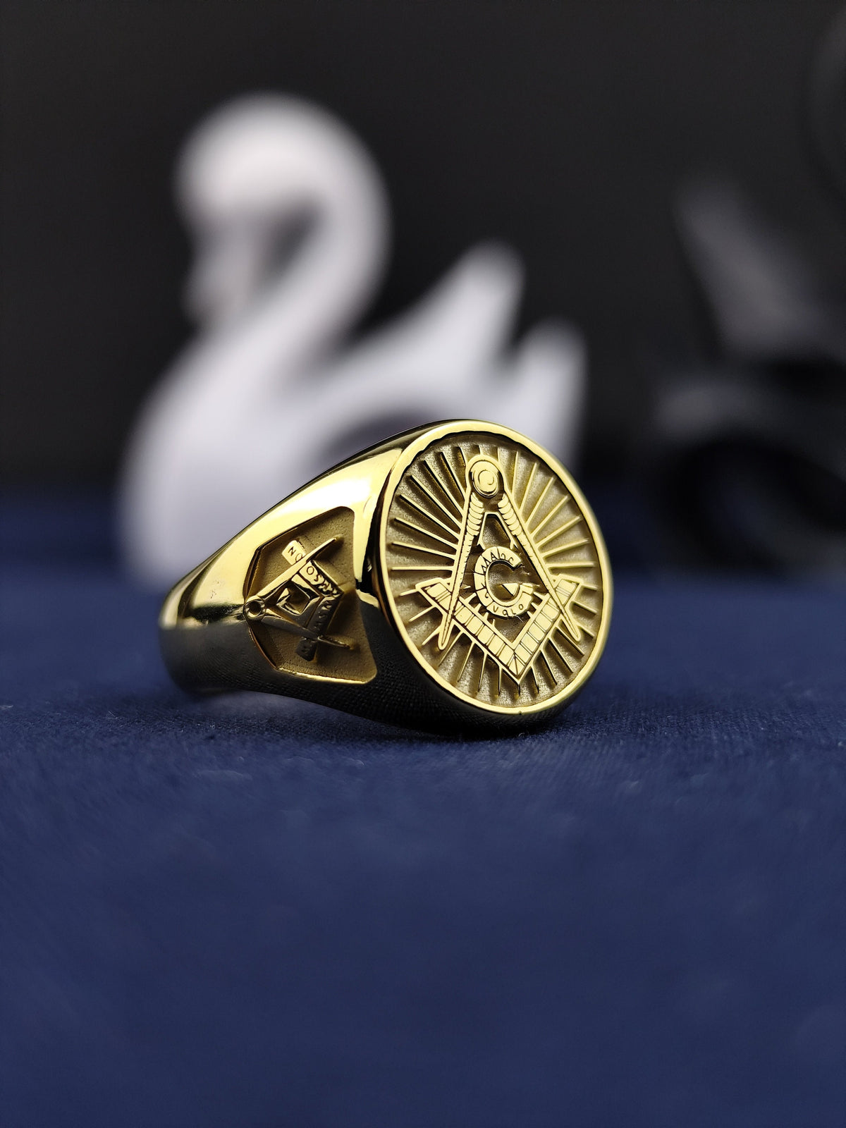Gold Plated Freemason Signet Ring, Engraved G Emblem, Master Mason Jewelry, Lodge Gift