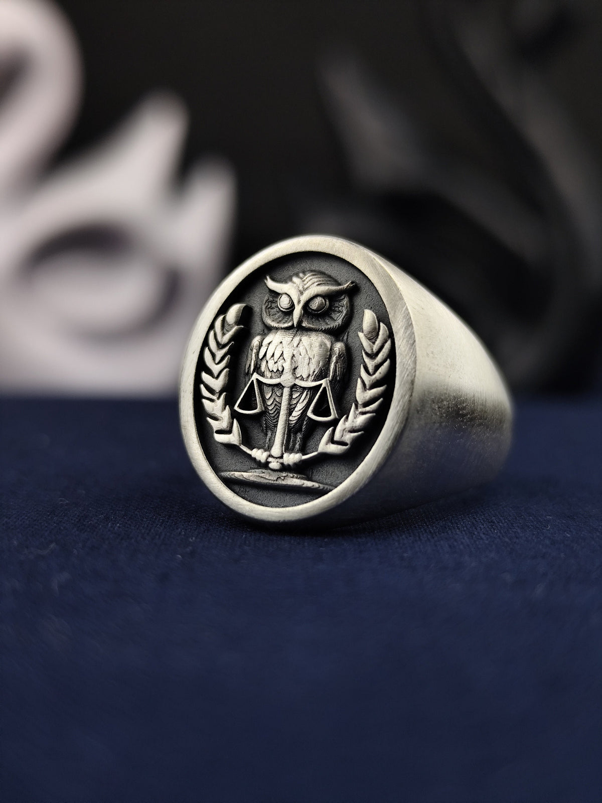 Sterling Silver 3D Owl Signet Ring – Raised Wisdom Symbol Bird Crest Jewelry Gift