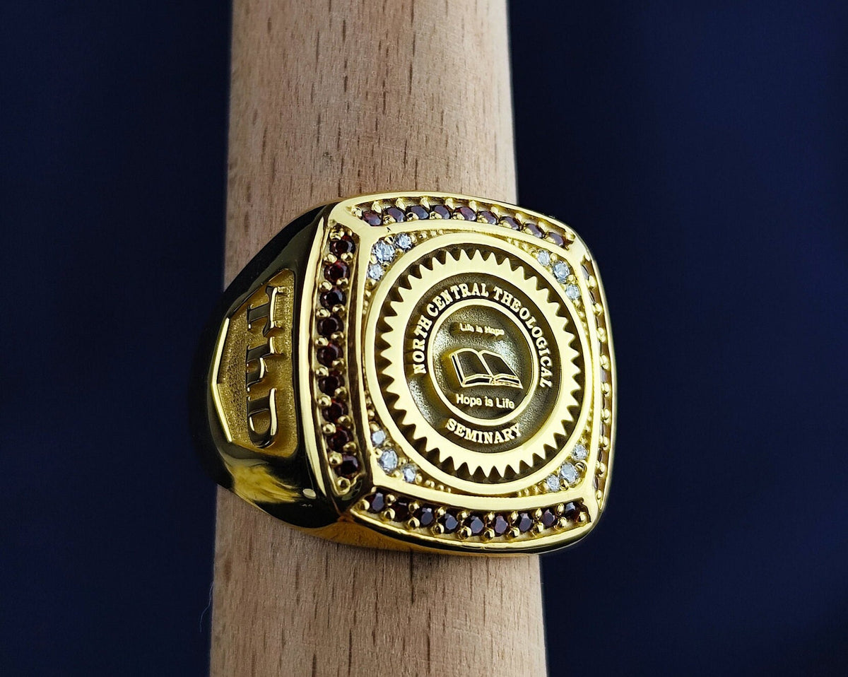 Personalized College Class Ring, Gold Plated Sterling Silver Graduation Signet, Custom University Initials