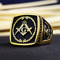 Gold Plated Masonic Signet Ring, Freemason Square Compass, Master Mason Gift Him