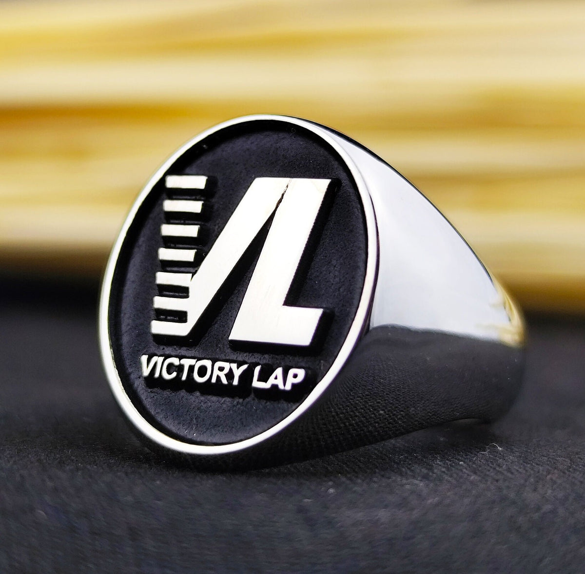 Custom Signet Ring with Logo or Initials, Oval Black Enamel, Silver or Gold Options