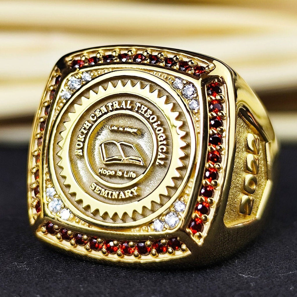 Personalized College Class Ring, Gold Plated Sterling Silver Graduation Signet, Custom University Initials